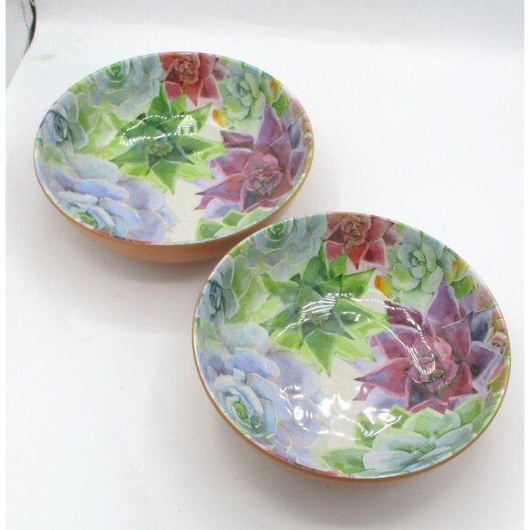 Rachel Ashwell Succulent-Themed  Melamine Bowls Set Of 2  8" - Picture 1 of 2